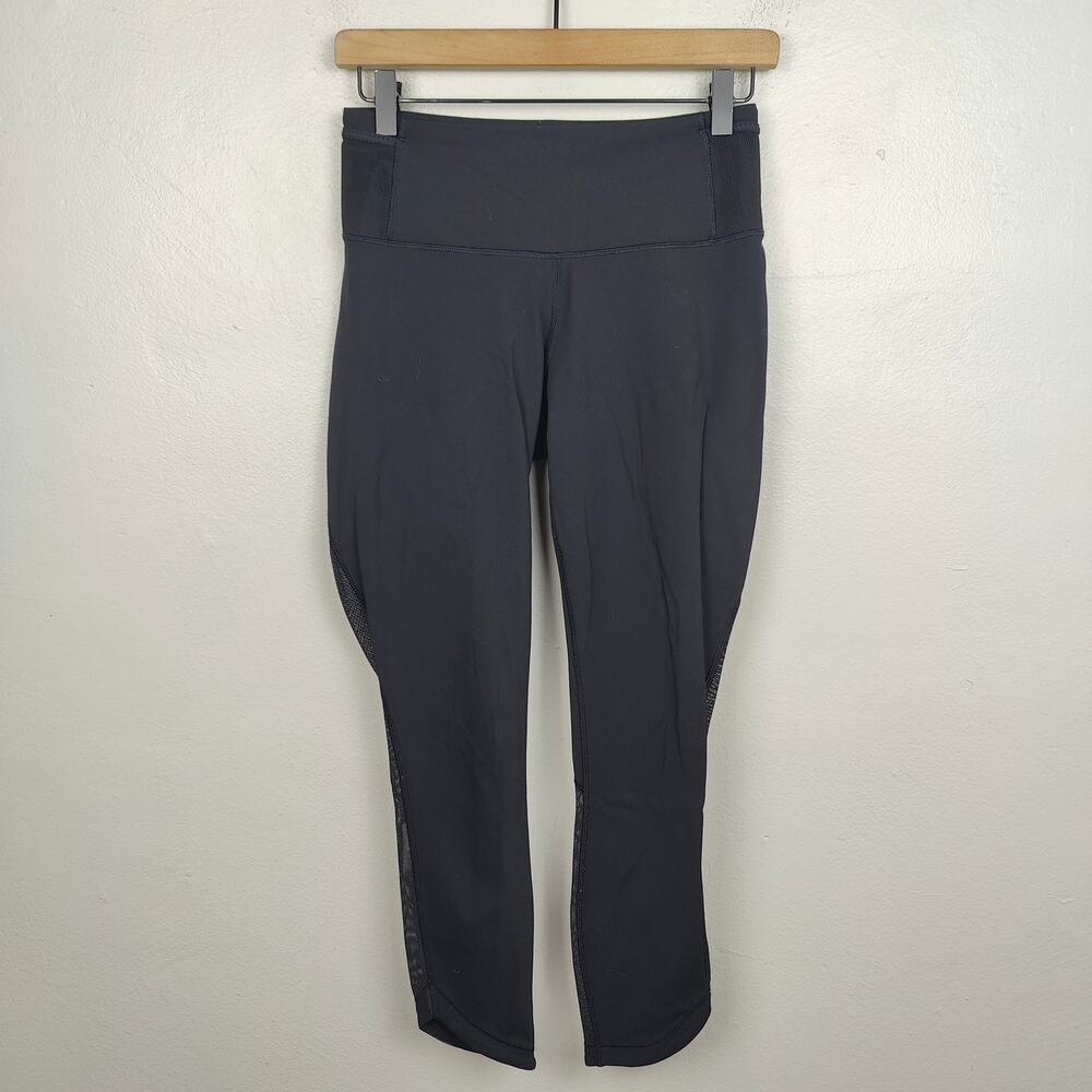 Lululemon Crop Leggings Womens‎ 4 Black Mesh Activewear Running Gym Yoga